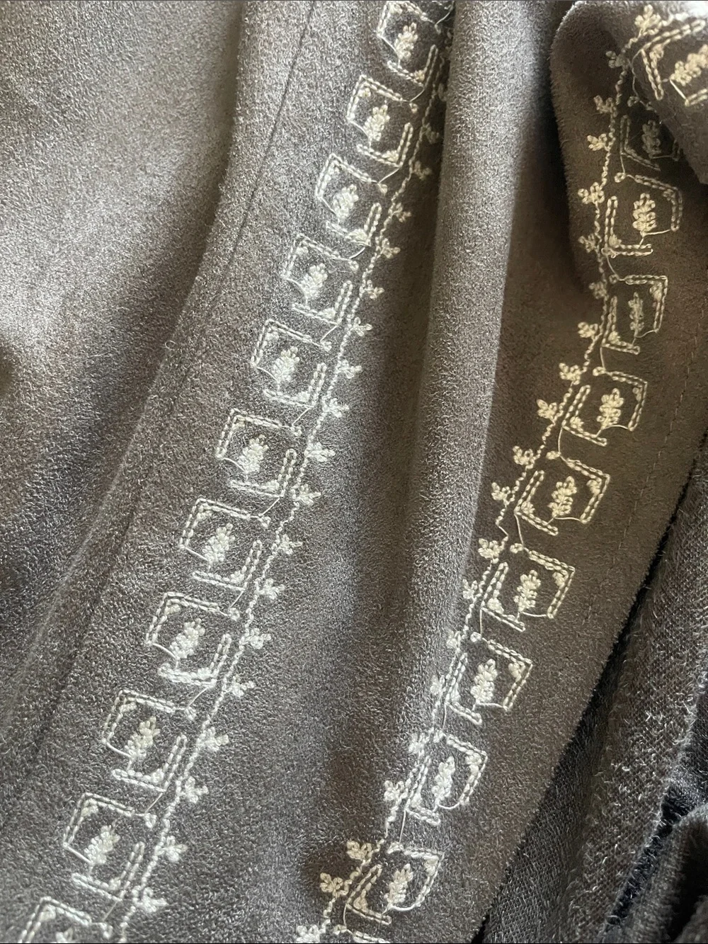 fab'rik Taupe Suede-Style Embroidered Open Front Jacket